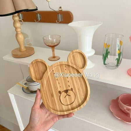 

Cute cartoon bear bamboo tableware simple dinner plate tray snack snack fruit steak plate dinner set plates and dishes