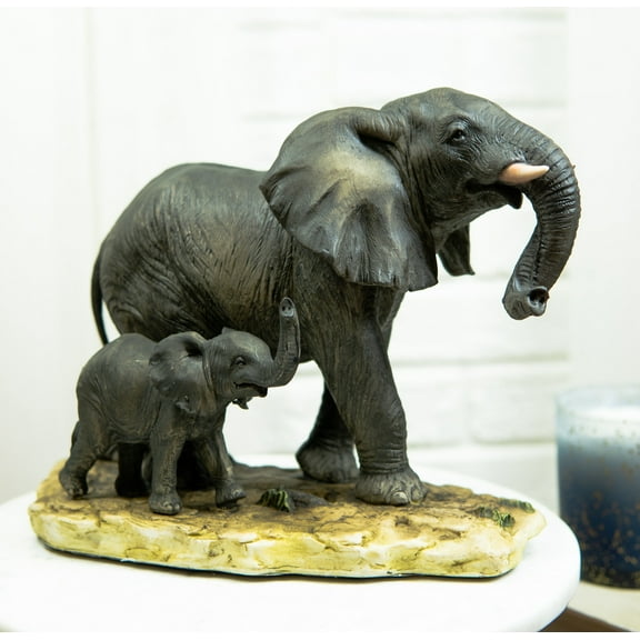 Ebros Gift African Savanna Majestic Elephant with Young Calf Figurine 8.5" L