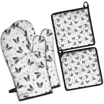 French Bulldog Kitchen Oven Mitt and Pot Holder Sets 4 Pcs for Baking, Cooking and Grilling, Heat Resistant Up To 392 °F