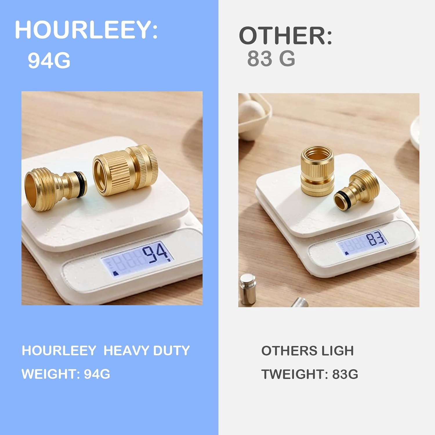 Garden Hose Quick Connector, Solid Brass GHT Thread Connect Kit, Male and Female No-Leak Water Fittings (4 Set)