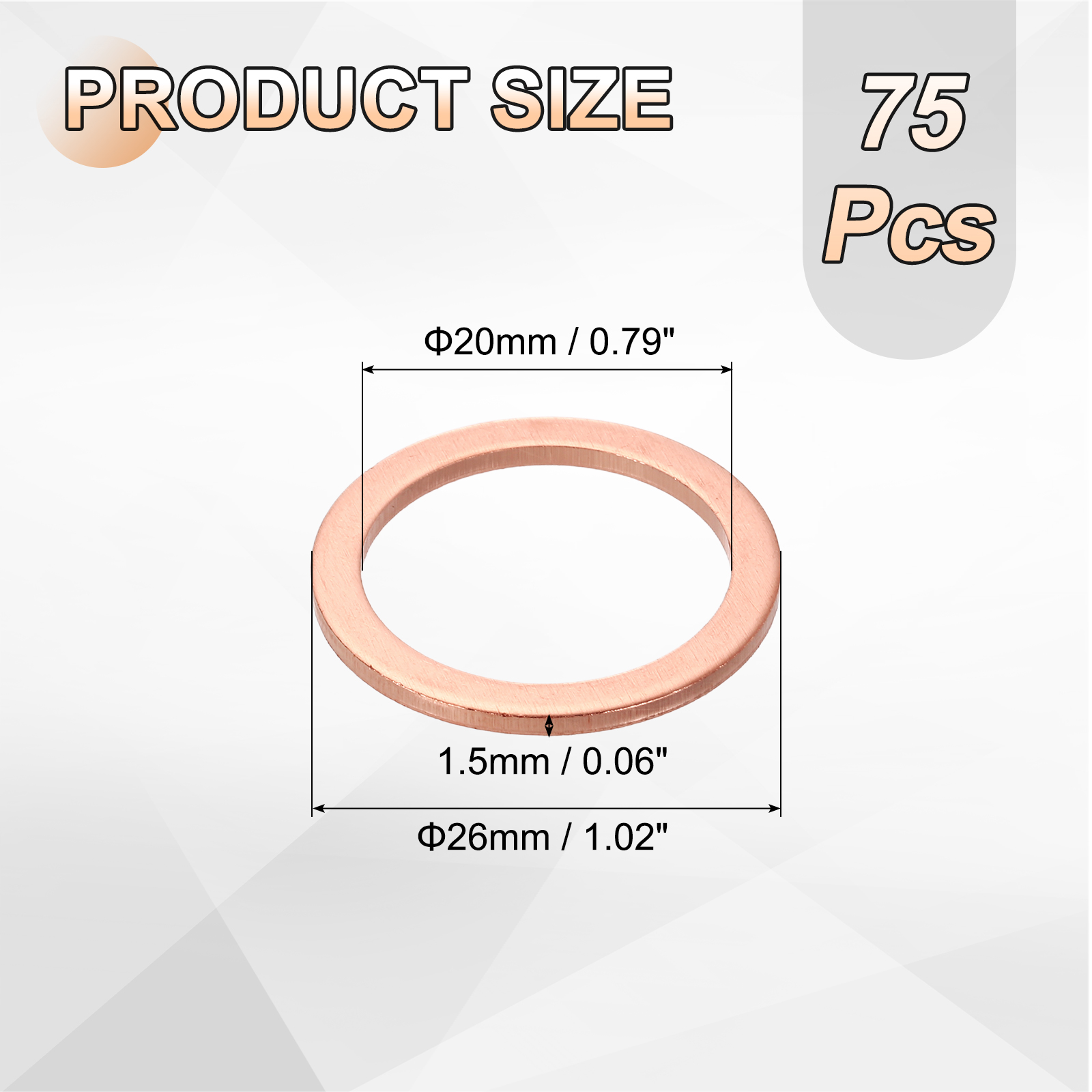 75 Pack M20 Flat Washer Copper Washer Sealing Rings, 20mm ID 26mm OD 1.5mm Thick