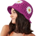 thumbnail image 2 of YooGuoGuo Daisy Flower Crochet Bucket Hat Packable Short Brim Knit Fisherman Hat for Women, 2 of 6