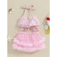 thumbnail image 3 of Bagilaanoe Newborn Baby Girls Swimsuits 2 Piece Bikinis Set Tulle Camisole Tops + Shorts 6M 12M 18M 24M Infant Swimwear Bathing Suit Beachwear, 3 of 8