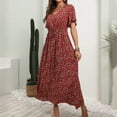 thumbnail image 4 of Pompotops Robe d'Été Décontractée pour Femme à Manches Courtes, Style Bohème, Imprimée, Col en V, avec Ceinture, 4 of 9
