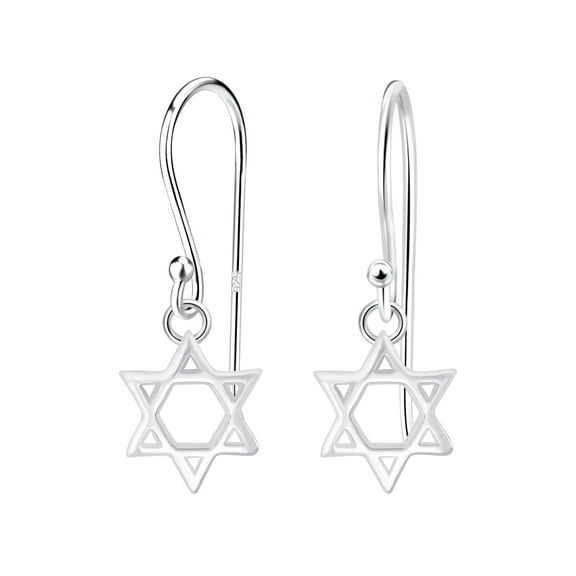 925 Sterling Silver Star of David Fish Hook Earrings