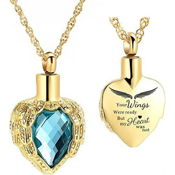 Crystal Heart Urn Necklace for Ashes Love Heart Memorial Human Pet Ashes Pendant Angel Wing Heart Urn Necklace Human Pet Ashes Pendant for Her Girlfriend Wife Mom Daughter