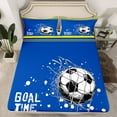 thumbnail image 2 of Feelyou Teens Watercolor Football Full Size Sheets, Cartoon Soccer Sports Bed Sheets, Rugby Goal Time Sheet Sets, Blue Yellow Lightweight Room Decor, 4pcs, 2 of 7