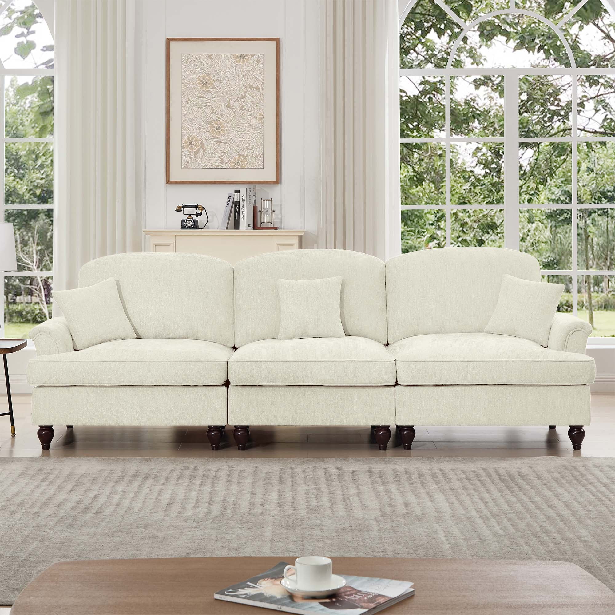 Firscook 104” Chenille 3 Seater Sofa, Oversized Couch for Living Room, Beige