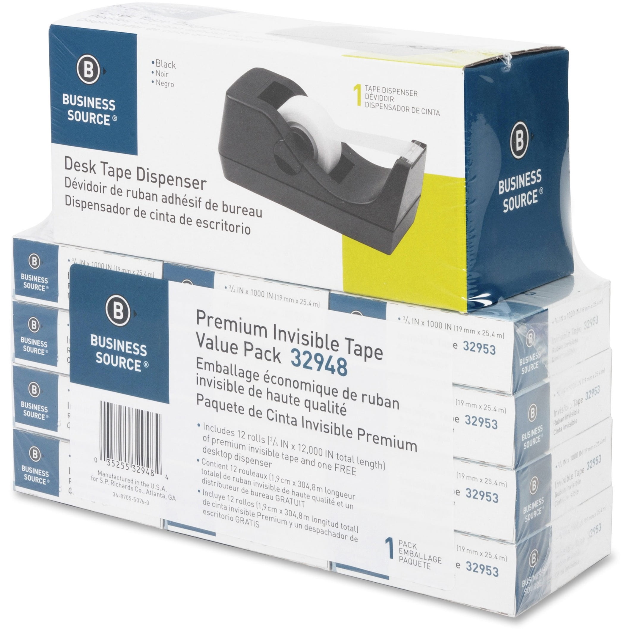 Business Source, BSN32948, Invisible Tape Dispenser Value Pack, 12 / Pack, Clear