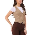 thumbnail image 4 of Chaleco de mezclilla sin mangas para mujer INSPIRE CHIC, con cuello en V y botones, casual, talla S, color caqui, 4 of 6