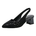 thumbnail image 6 of Slingback Heels for Women Glitter Block Heeled Sandals Sparkly Leather Elastic Ankle Strap Pumps Shoes Casual Party Dress Footwear Black Size 7, 6 of 6