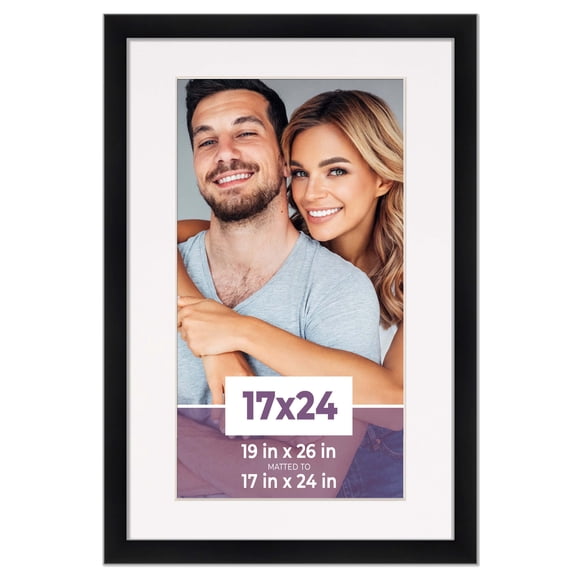 17x24 Frame Black With White Picture Mat For 17x24 Photo - Black 19x26 Frame To Display Print or