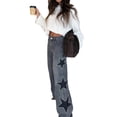 thumbnail image 3 of Women'S Jeans High Waisted Fashion Casual Star Denim Loose Wide Leg Straight Leg Bootcut Pants Black L, 3 of 9