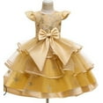 thumbnail image 3 of Filles Doux à Manches Courtes Robe d'Été Mode Brodé Grand Arc Taille Haute Enfants Princesse Robe, 3 of 5