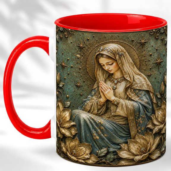 Seated Mary Coffee Mug, Vintage Prayer Mug, Ceramic 11 oz