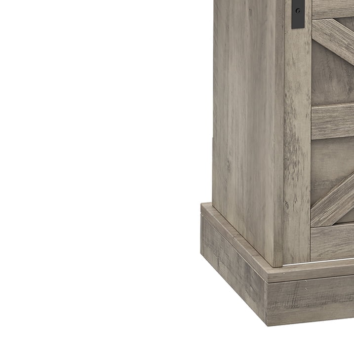 Uforic 52" Farmhouse Wine Cabinet, Sliding Barn Door Sideboard with Power Outlets & Goblet Holder (Gray)