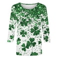 thumbnail image 4 of Happy St. Patrick Day Shirt for Women Casual Crew Neck 3/4 Length Sleeve T-Shirt Shamrock Graphic Pullover Tops, 4 of 6