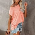 thumbnail image 4 of Summer Tops for Women Round Neck Solid Color Short Sleeve Basic Blouse Tee Casual Comfy Tunic Shirts with Pockets Ladies Clothes, 4 of 5