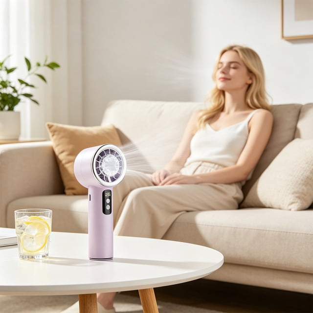 Linnome Portable Handheld Fan with Digital Display Turbine Cool Function USB Rechargeable for Office Home Adjustable Wind Speed 6.1x2.36x1.57in