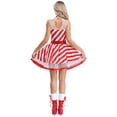 thumbnail image 2 of Zaldita Women Sleeveless Dance Figure Skating Bodysuit Tutu Dress Christmas Party Candy Cane Dancewear Red M, 2 of 7
