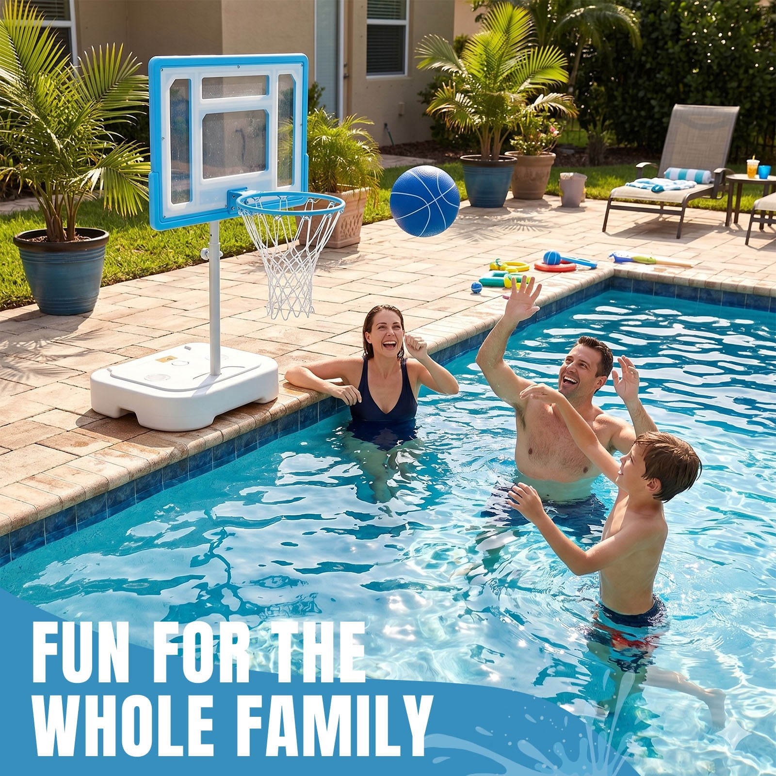 Ktaxon 32" Pool Basketball Hoop, 36-48 inch Adjustable Portable Poolside Basketball Goal Set with a Ball Outdoor Indoor