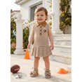 thumbnail image 4 of RUINIXCW Toddler Baby Girl Football Dress Outfit Infant Girl Summer Fall Tank Dress Rubby Embroidery Sleeveless Turn Down Collar Stripe Pleated Dress, 4 of 9