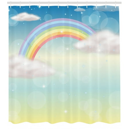 Cloud Shower Curtain Semi Circle Soft Colored Rainbow Stripes And