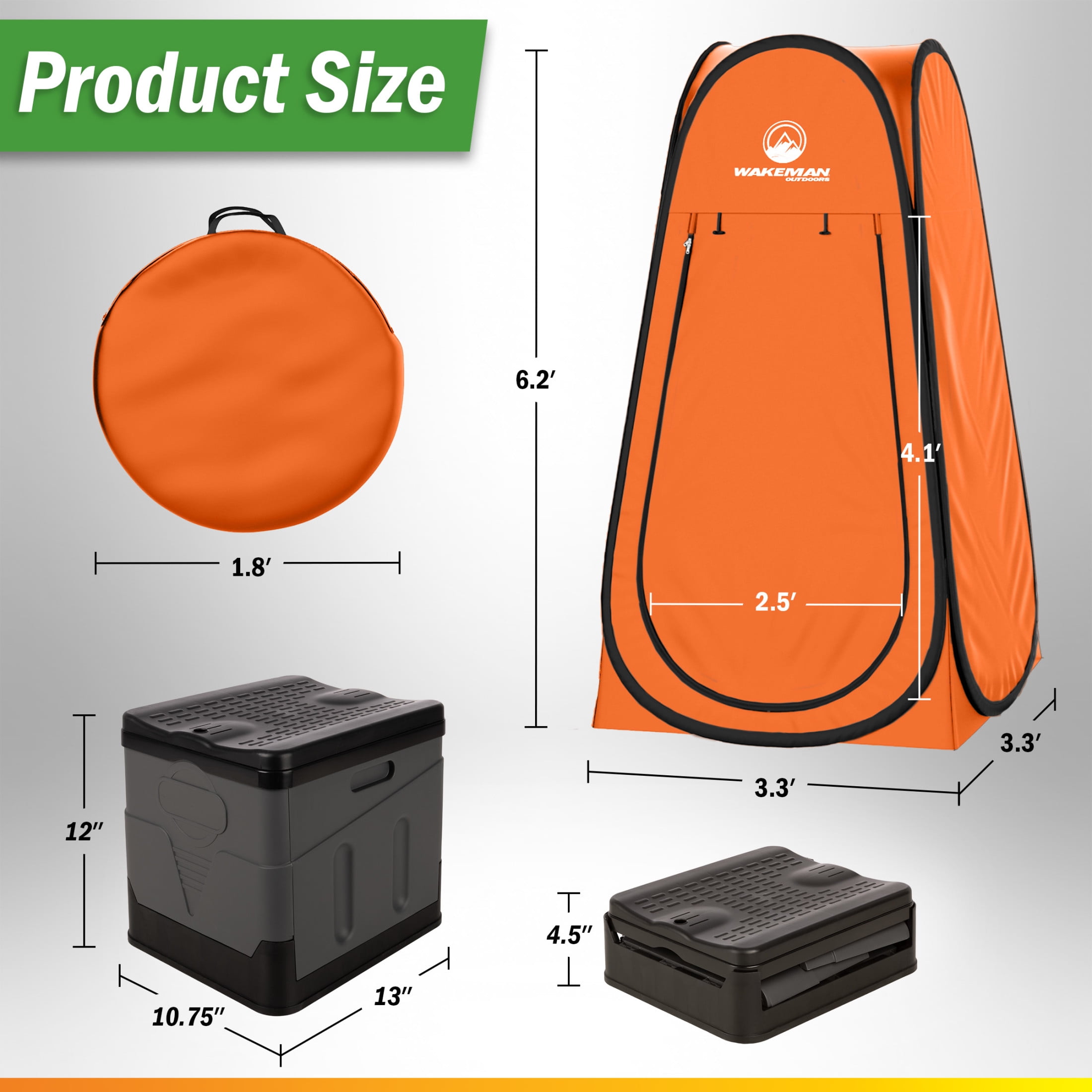 Wakeman Outdoors Camping Toilet Set - Pop Up Privacy Tent and Portable Toilet for Adults, Orange