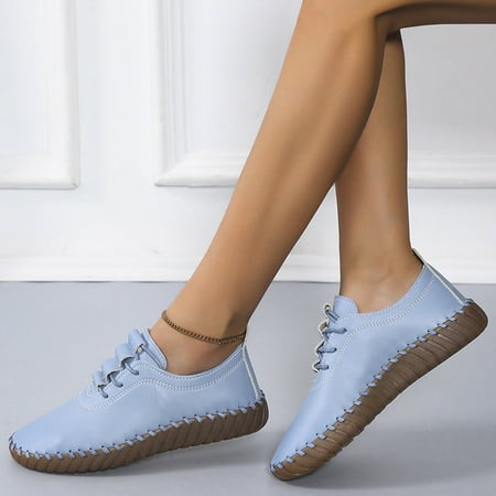 

Women s Solid Color Lace Up Flat Heel Soft Soled Round Toe Casual Shoes Single Shoes