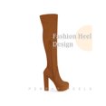 thumbnail image 3 of Unique Bargains Bottes Cuissardes à Plateforme à Talon Bloc au-Dessus du Genou pour Femme Brun (Taille 9), 3 of 6