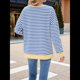 thumbnail image 4 of Sudadera Oversize para Mujer, Verano 2025, Cuello Redondo, Rayas, Larga, Aberturas Laterales, Sudaderas con Capucha Y2K Azul y XL, 4 of 10