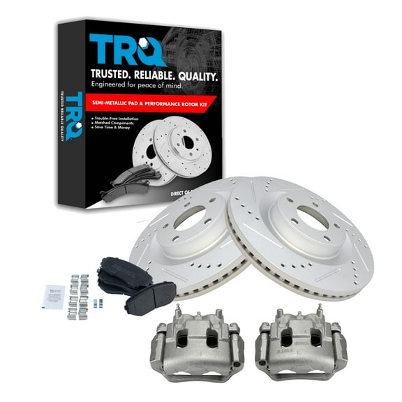 TRQ Front Performance Brake Pad & Rotor Kit Brake Caliper Brake Pads Brake Rotors Set Semi-Metallic Vented Premium G-Coated Fits Select 2007-2014 Ford Edge 2007-2015 Lincoln MKX
