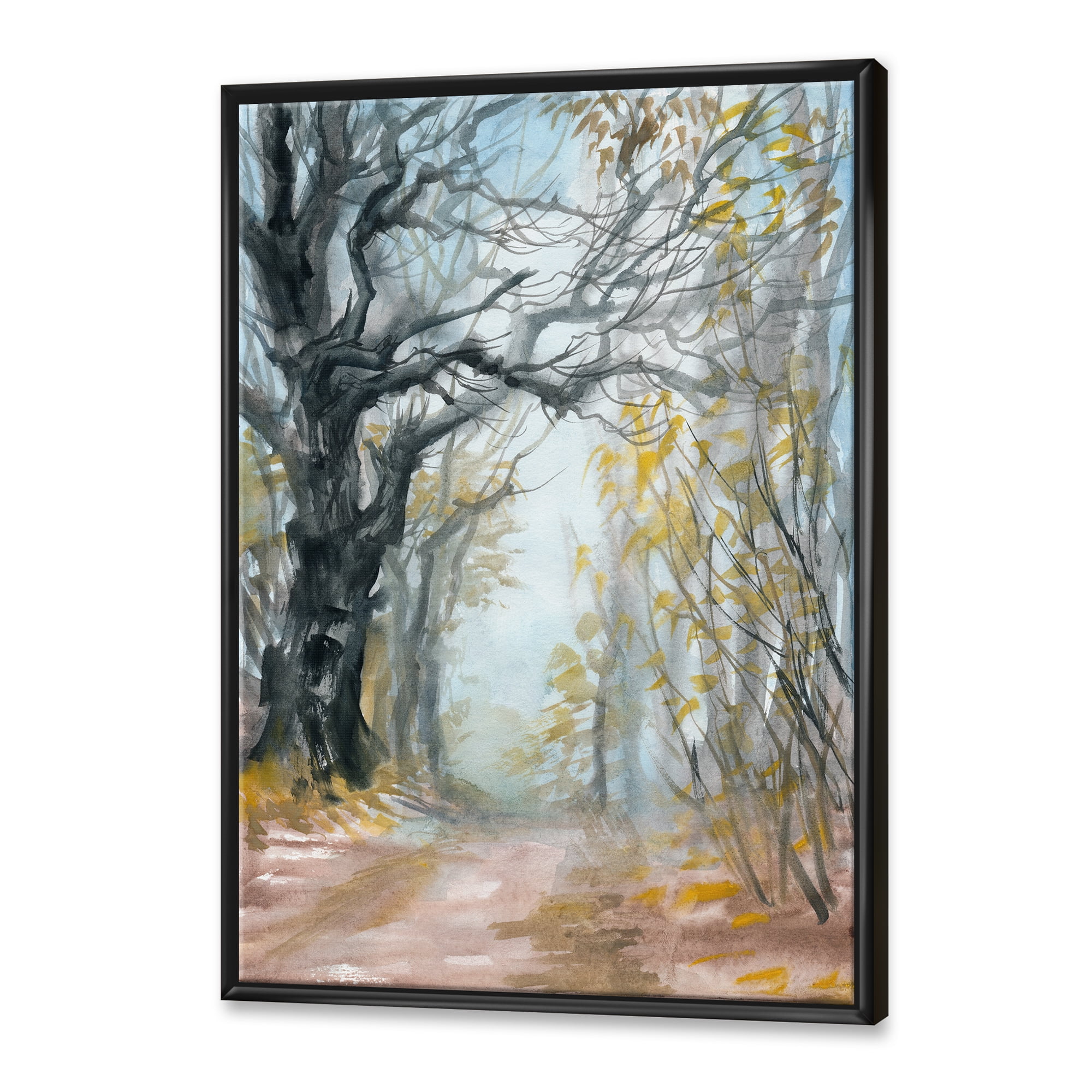 Designart 'Autumn in Misty Forest' Lake House Framed Canvas Wall Art Print
