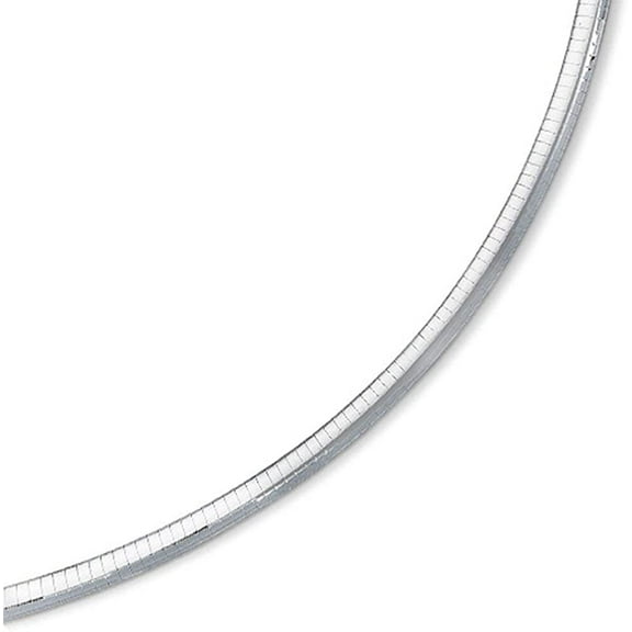 JewelStop 14K White Gold 3 mm Domed Omega Necklace, Lobster Claw Clasp - 18 Inches, 15.3gr.