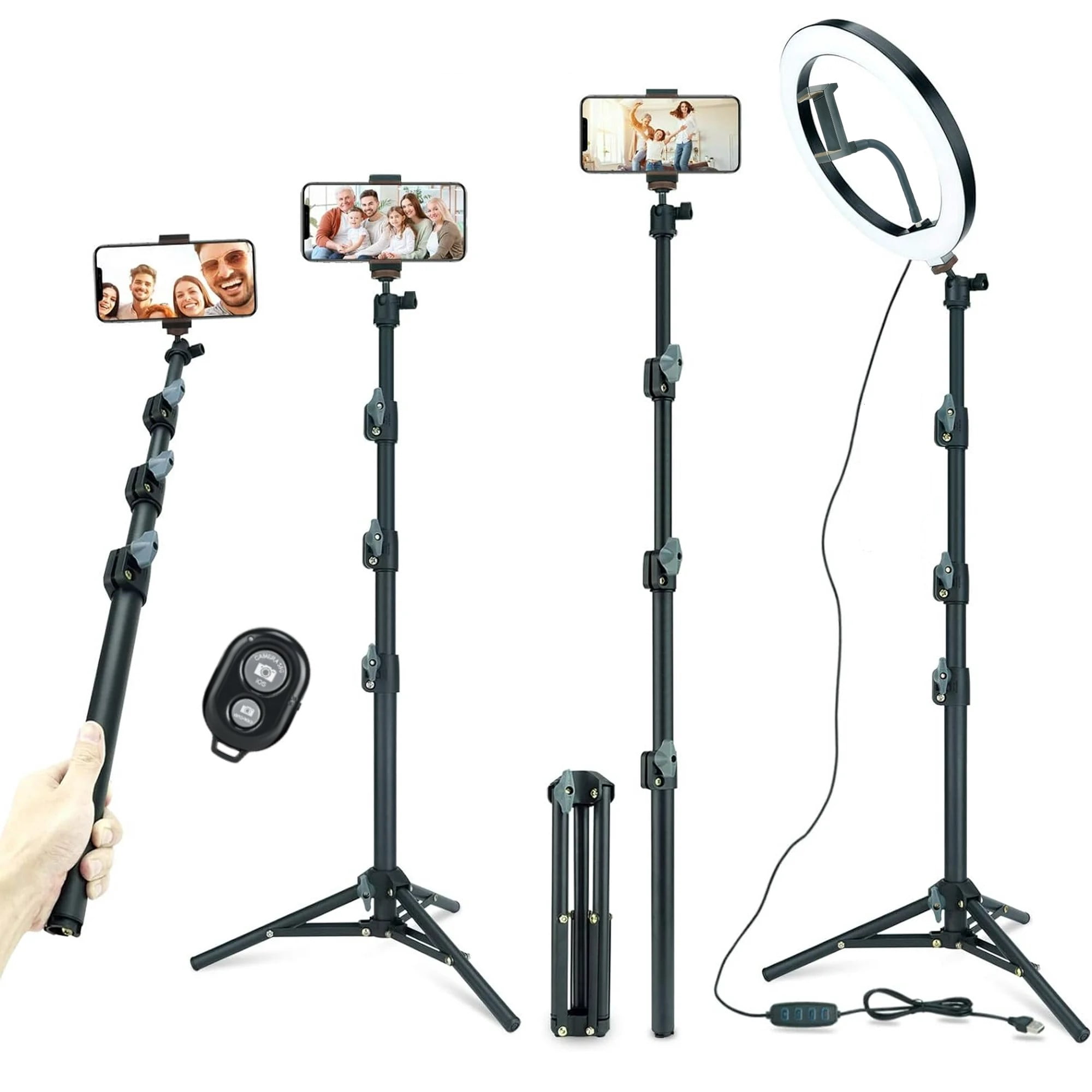 LINCO T-Shape Backdrop Stand with Green Screen & 10" Ring Light Stand Lighting Kit for TikTok
