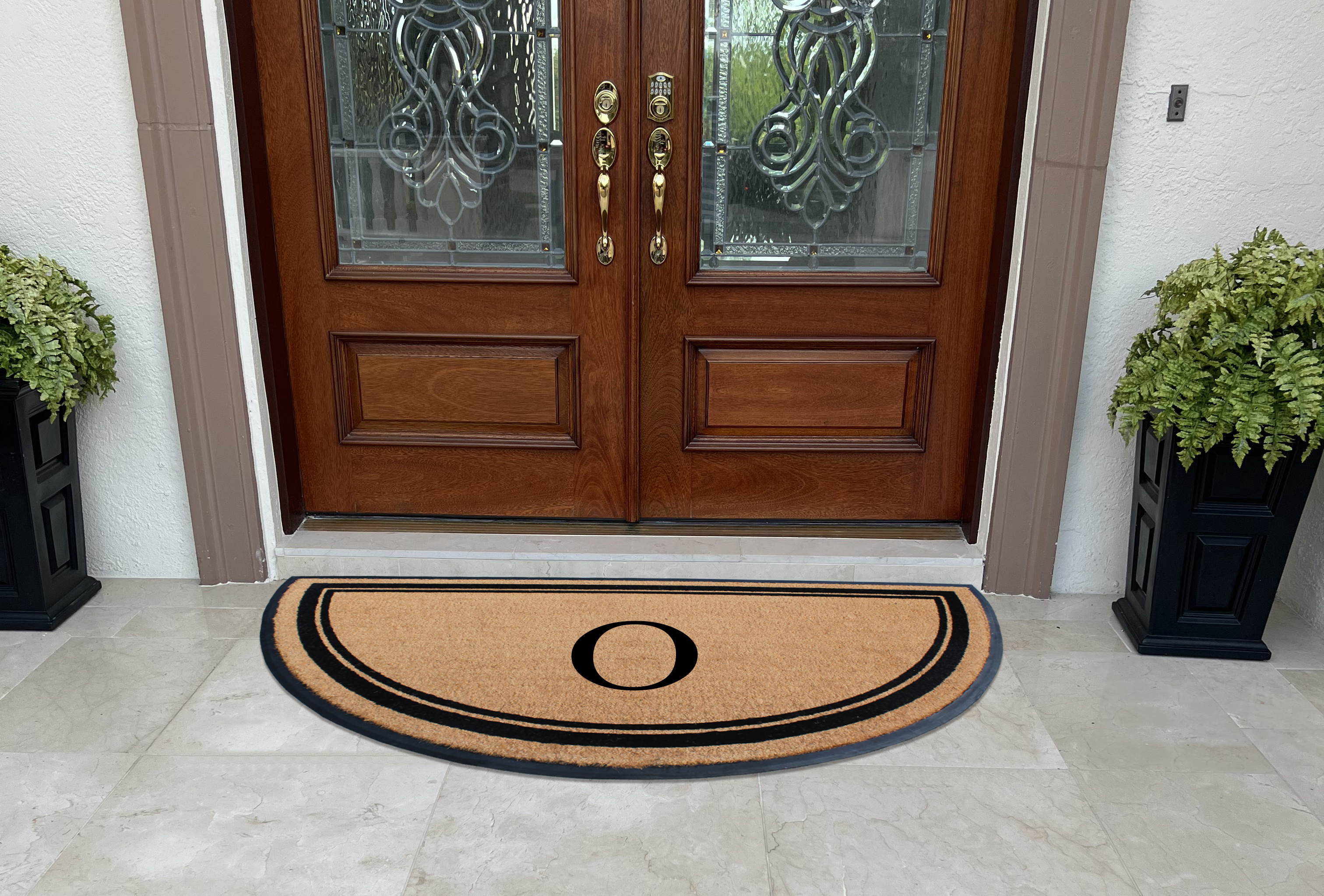 A1HC 36"x72" Natural Coir & Rubber Semicircular Monogrammed Door Mat, Thick, Durable, Heavy-Duty Welcome Mat for Front Door, Black Border