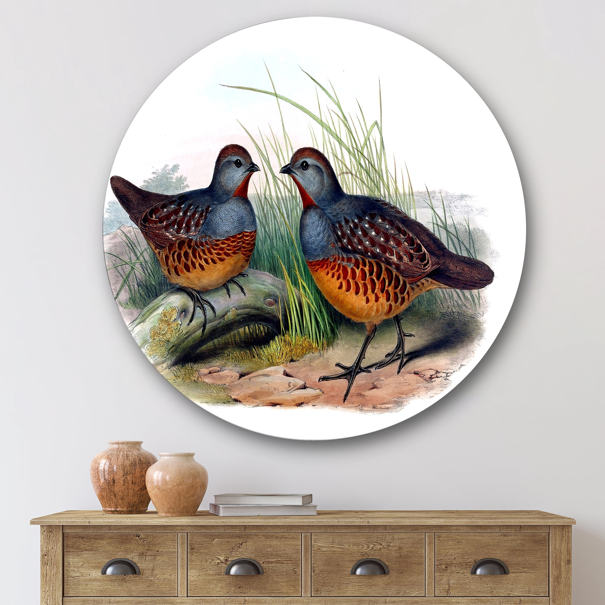 Designart 'Ancient Birds In The Wild VII' Traditional Circle Metal Wall Art 29x29 - Disc of 29