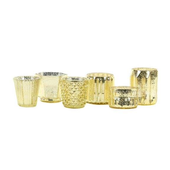 Koyal Wholesale Gold Mixed Glass Candle Holders, 6-Pack, Mismatched Candle Holders for Candle Votives, Geometric Decor