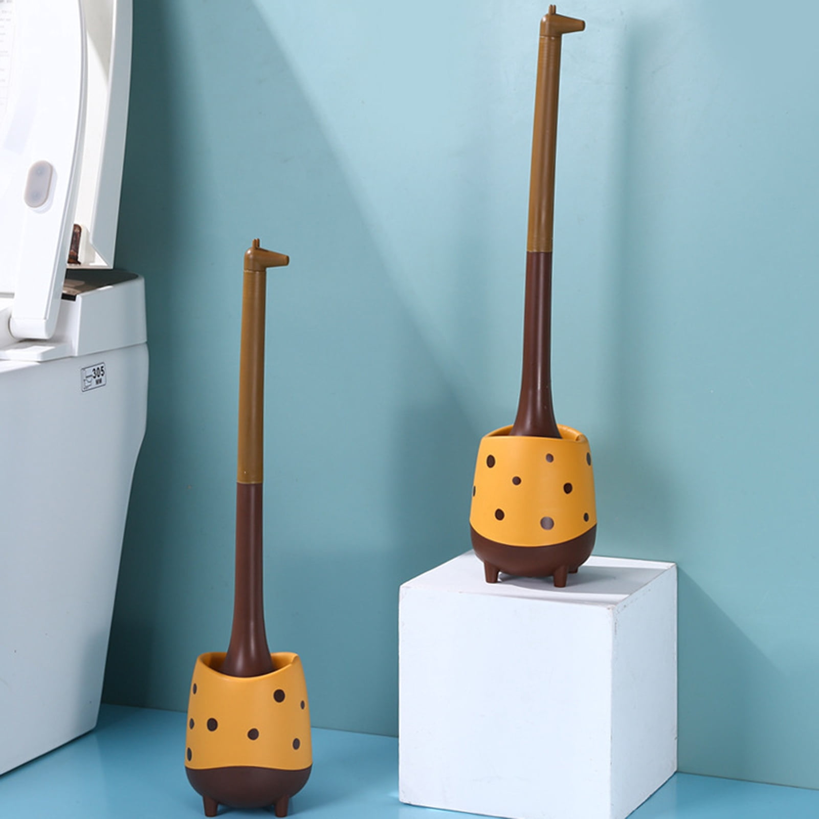 Jkung Toilet Brush Lovely Adorable with Base Ventilation Stain Removal Giraffe Shape Bathroom Cleaning Brush Home Accessories
