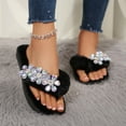thumbnail image 6 of Viluyesy Womens Fuzzy Flip-Flops, Open Toe Cozy Soft Sole Floral Rhinestone Home Outdoor Slip-on Shoes Black, 6 of 9