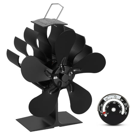

5-Blade Heat Powered Wood Fan Fireplace Fan Furnace Air Blower for Wood/Log /Fireplace Eco Friendly Fan With a Thermometer.