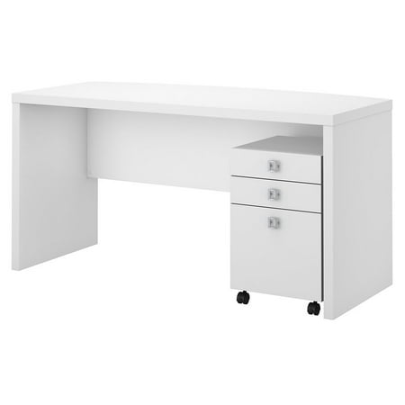 Office By Kathy Ireland Echo Bow Front Desk With File Cabinet In White