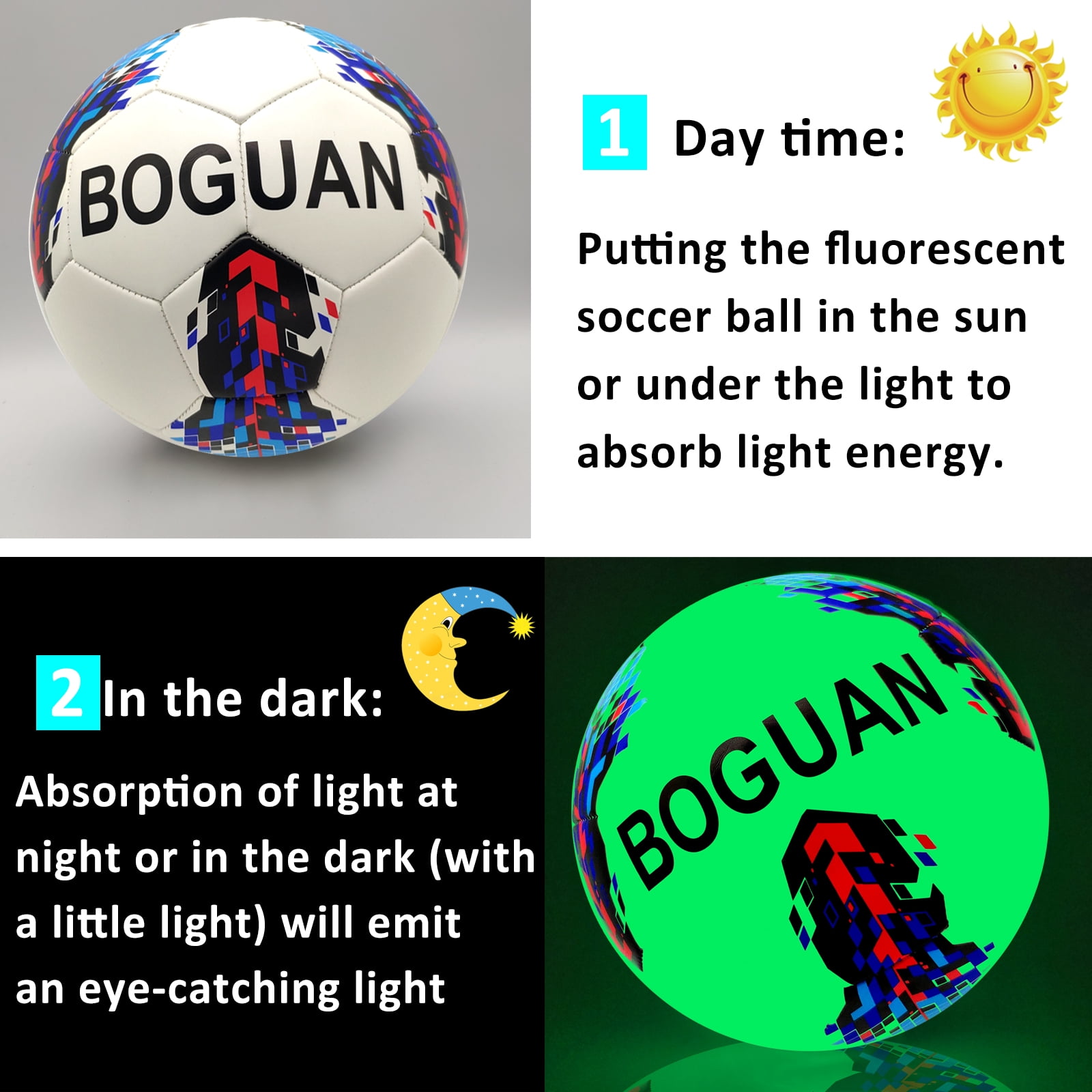 Glow in The Dark Soccer Ball Size 5 - Extra Pump and Net - Light Up Non-LED Soccer Balls Perfect Gift Choice for Men,Women,Adults,Youth Teen Boy and Gilrs-Indoor/Outdoor Training