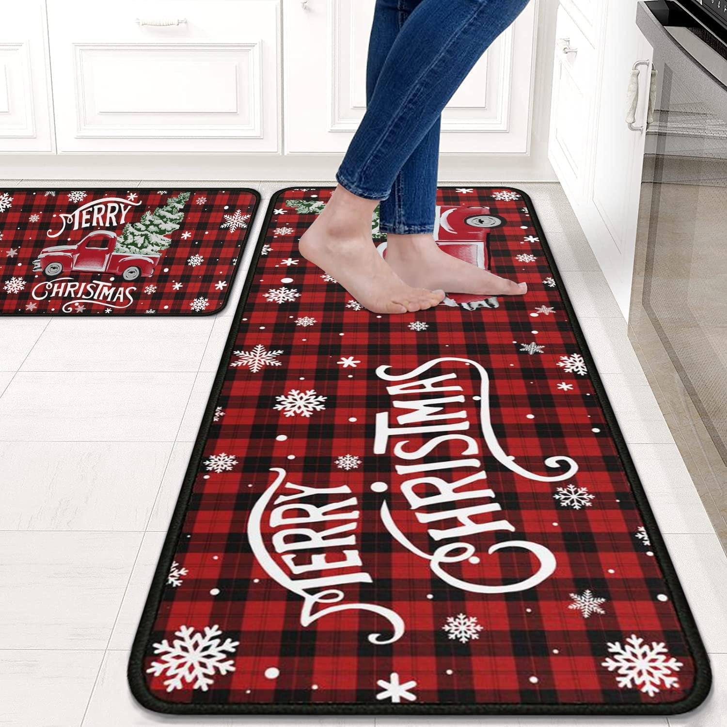 Christmas Comfort Grinch Kitchen Rug Set 2 Piece, Non Slip Cushioned Floor  Mat