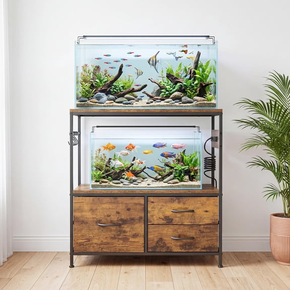 Studyset 20-29 Gallon Fish Tank Stand with Drawer& 5 Hooks, Adjustable Feet Aquarium Stand Fish Tanks, Supports Up to 330 lbs Aquarium Stand Cabinet for Fish Tank with Power Outlet