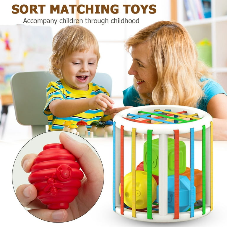 Baby Block Shape Color Sorter Toy with Elastic Band Kids Education Toy (A)  