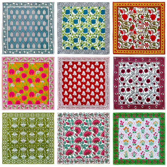 Servilletas de tela DIYANA IMPEX de algodón con estampado de bloques a mano, 40 x 40 cm, 10 unidades