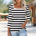 thumbnail image 2 of Jsaierl Womens 3/4 Length Sleeve Tops Plus Size Round Neck Shirts Boho Striped Ladies Blouses Going Out Cotton T-shirts Top S-5XL, 2 of 8