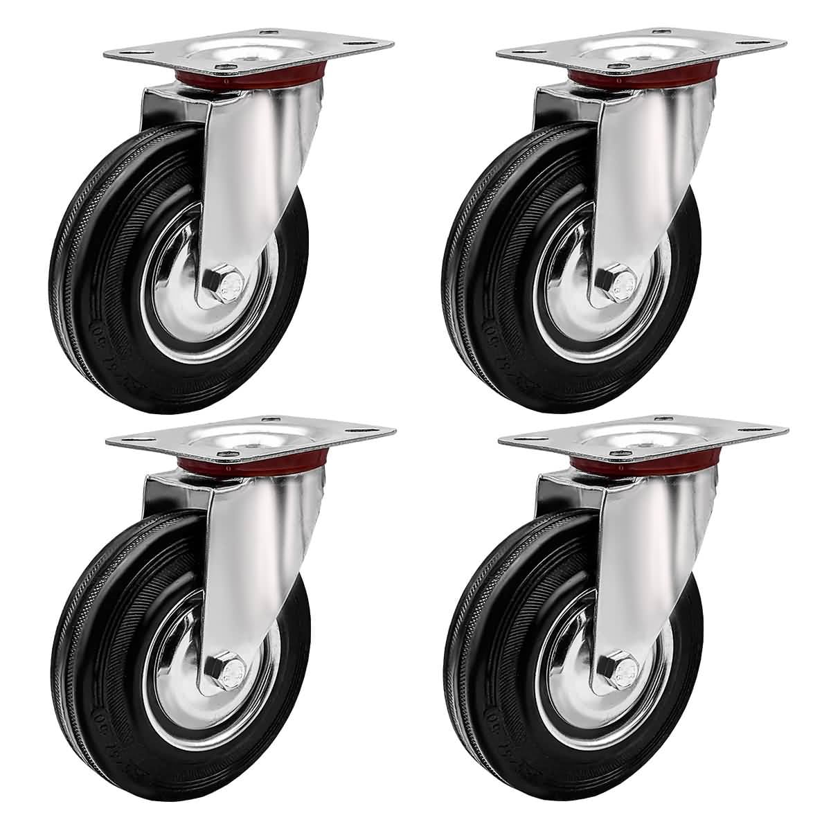 4 Pack 5" Swivel Caster Wheels Rubber Base with Top Plate & Bearing Heavy Duty 