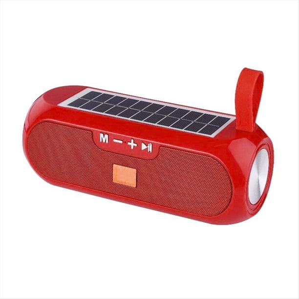 Radio Solar FM MP3 para Exteriores, Inalámbrica, Bluetooth V4.2, Altavoz, Caja de Sonido, Subwoofer, Graves, Auxiliar, Estéreo, HiFi, Color Rojo.